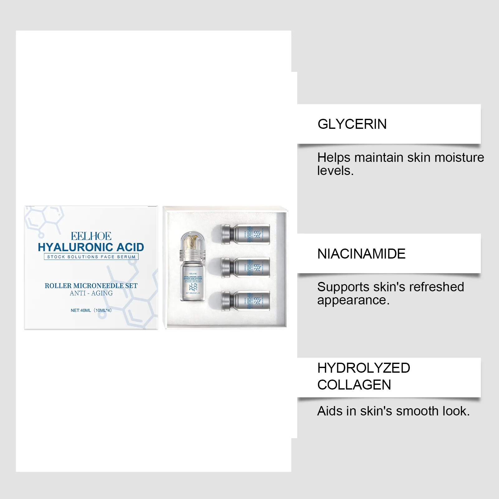 EELHOE Hyaluronic Acid Serum & Roller Set — 40 mL