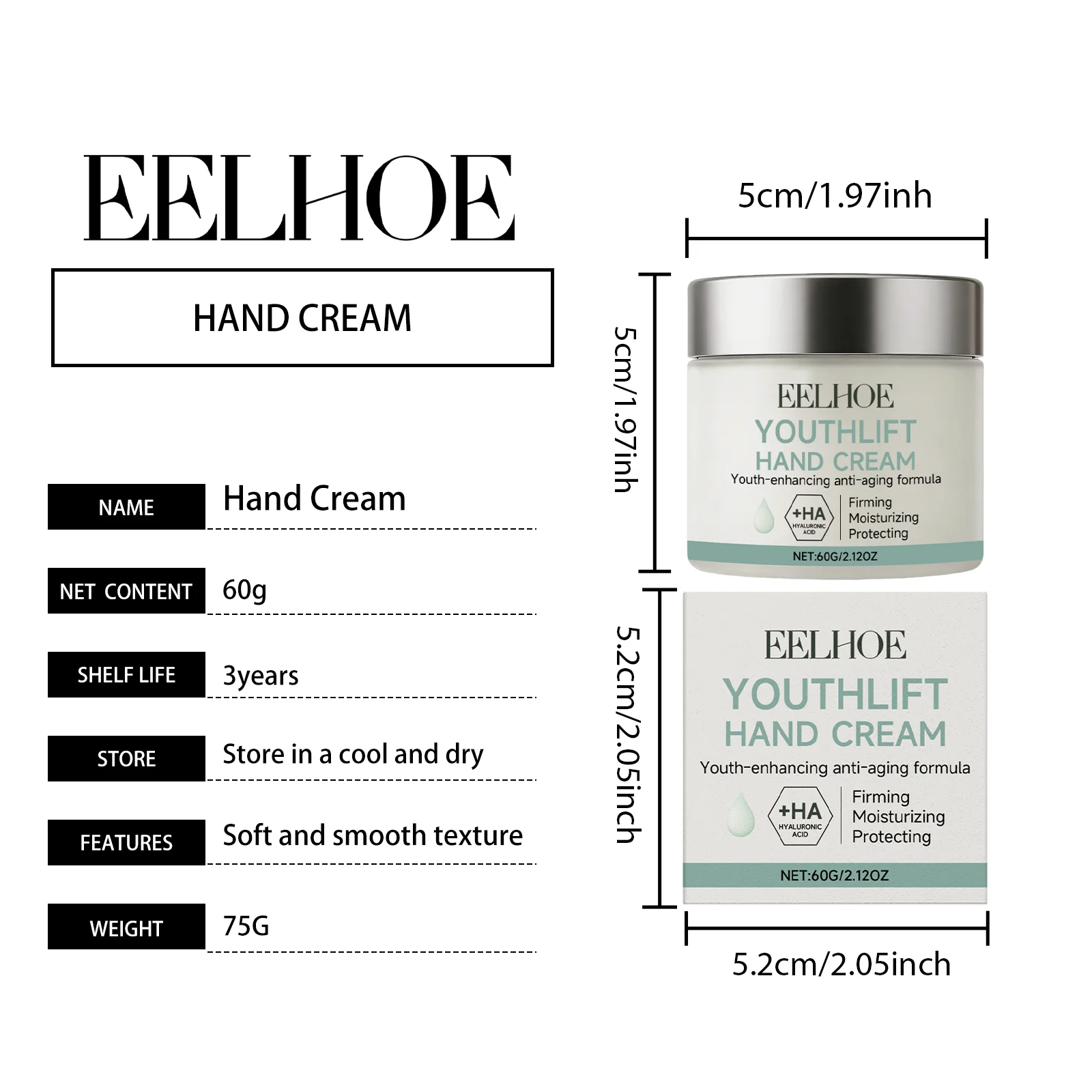 EELHOE Hand Cream with Hyaluronic Acid — 60 g